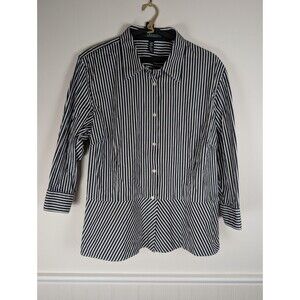 Lauren Ralph Lauren Womens Sz 20W Top Blouse Black Stripe Long Sleeve Button-Up